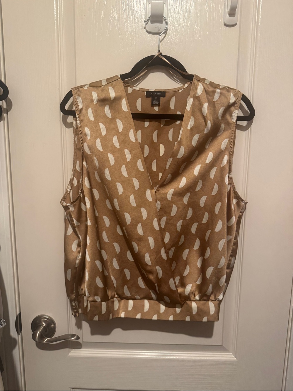 Halogen Tan & White Polka-Dot Wrap Front Camisole